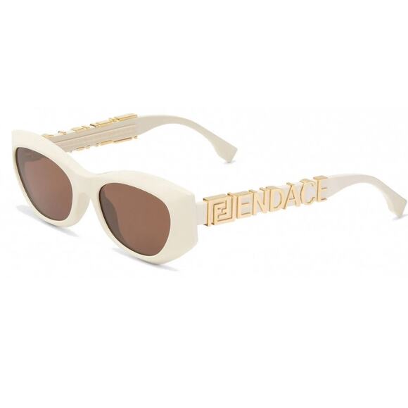 Fendace Cat Eye Ivory White Gold Logo Sunglasses Fendi Versace - Picture 1 of 8